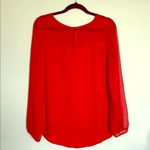 Bright red, long sleeve, lacy top, Apt. 9 brand.